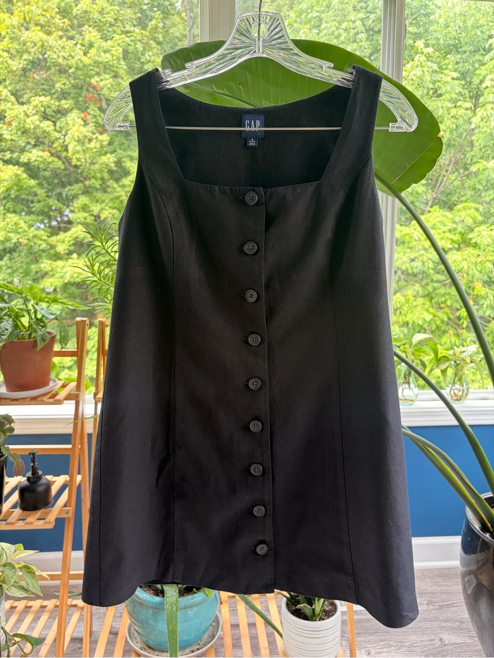 Gap Black Linen Blend Button Front Mini Dress Petite S